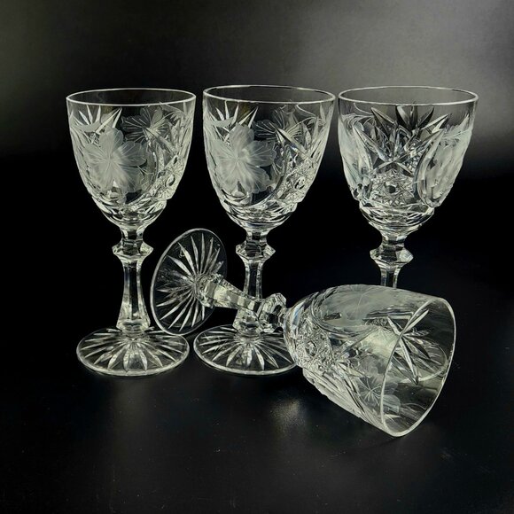 Vintage Stunning Cut-Crystal Wine Glasses - Resemble Nachtmann Traube - Set of 4 - Picture 1 of 9